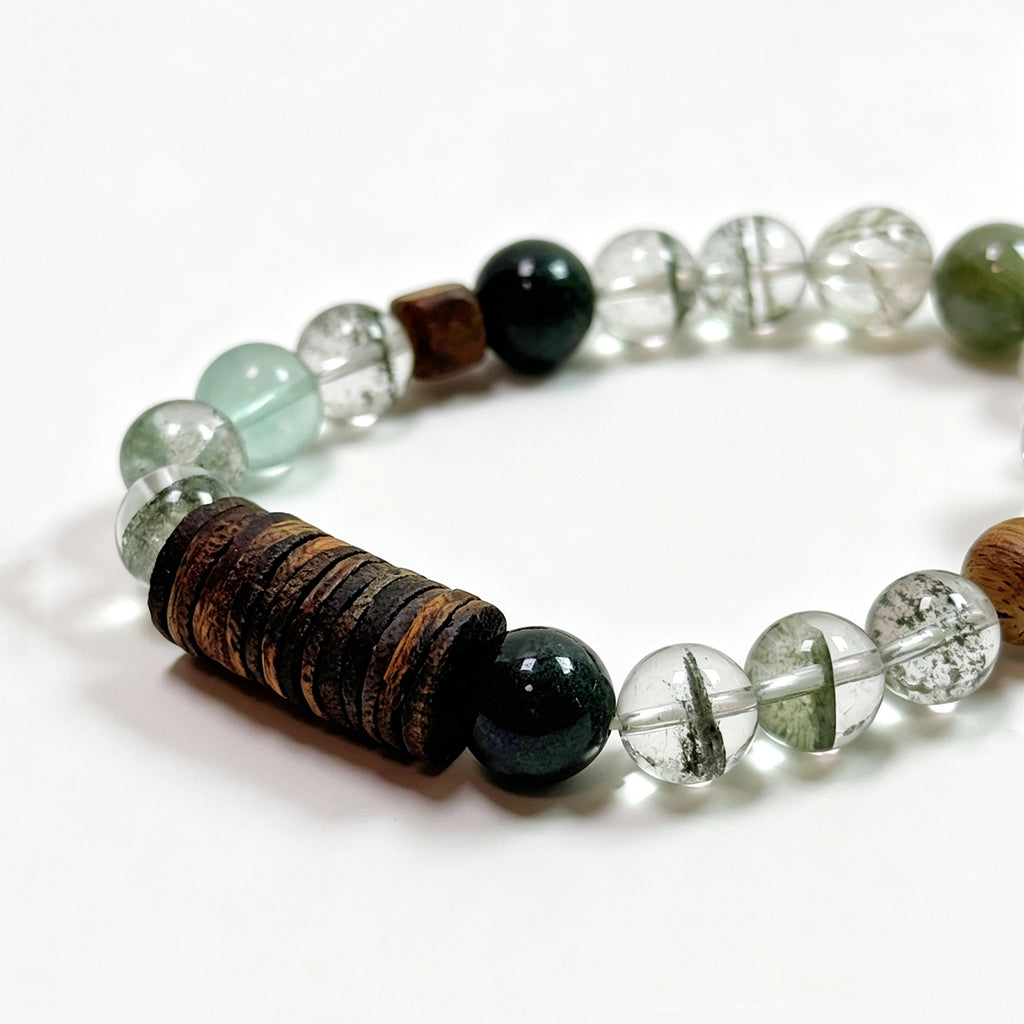 Green Phantom crystal bracelet worn on wrist showing one side of the bracelet