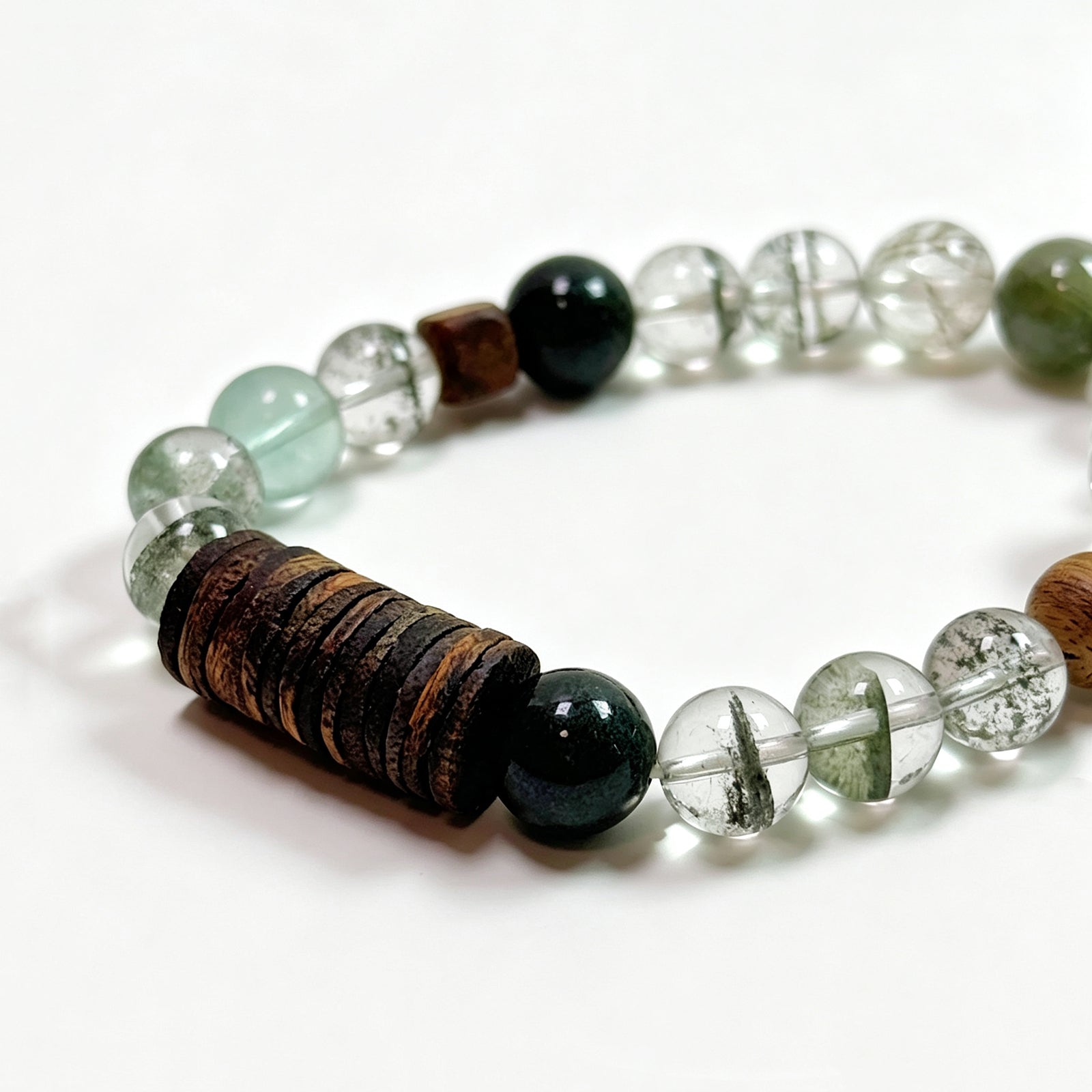 Green Phantom crystal bracelet worn on wrist showing one side of the bracelet