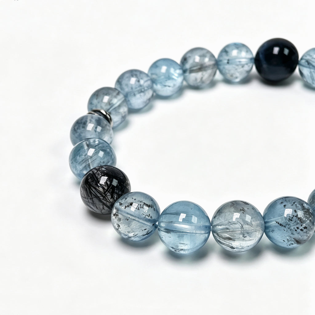 Close-up detail of Included Aquamarine bracelet showing natural mineral inclusions and crystal texture