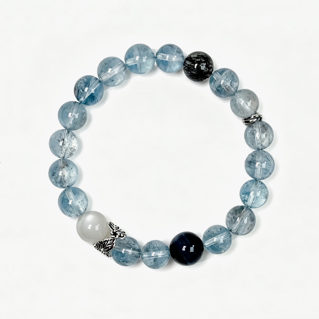 Top view of Included Aquamarine crystal bracelet showing full bead arrangement