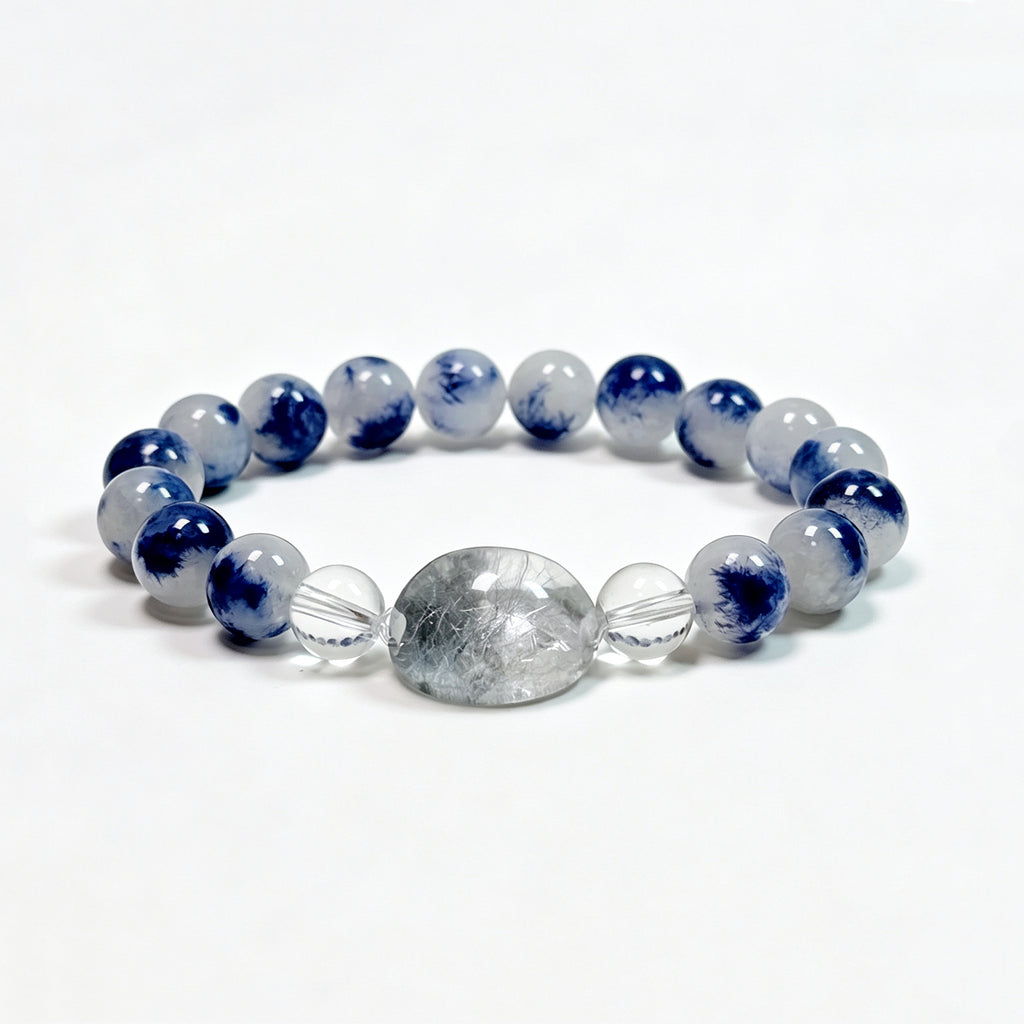 Natural Kyanite and Blue Rutilated Quartz Bracelet for Calm, Clarity and Focus