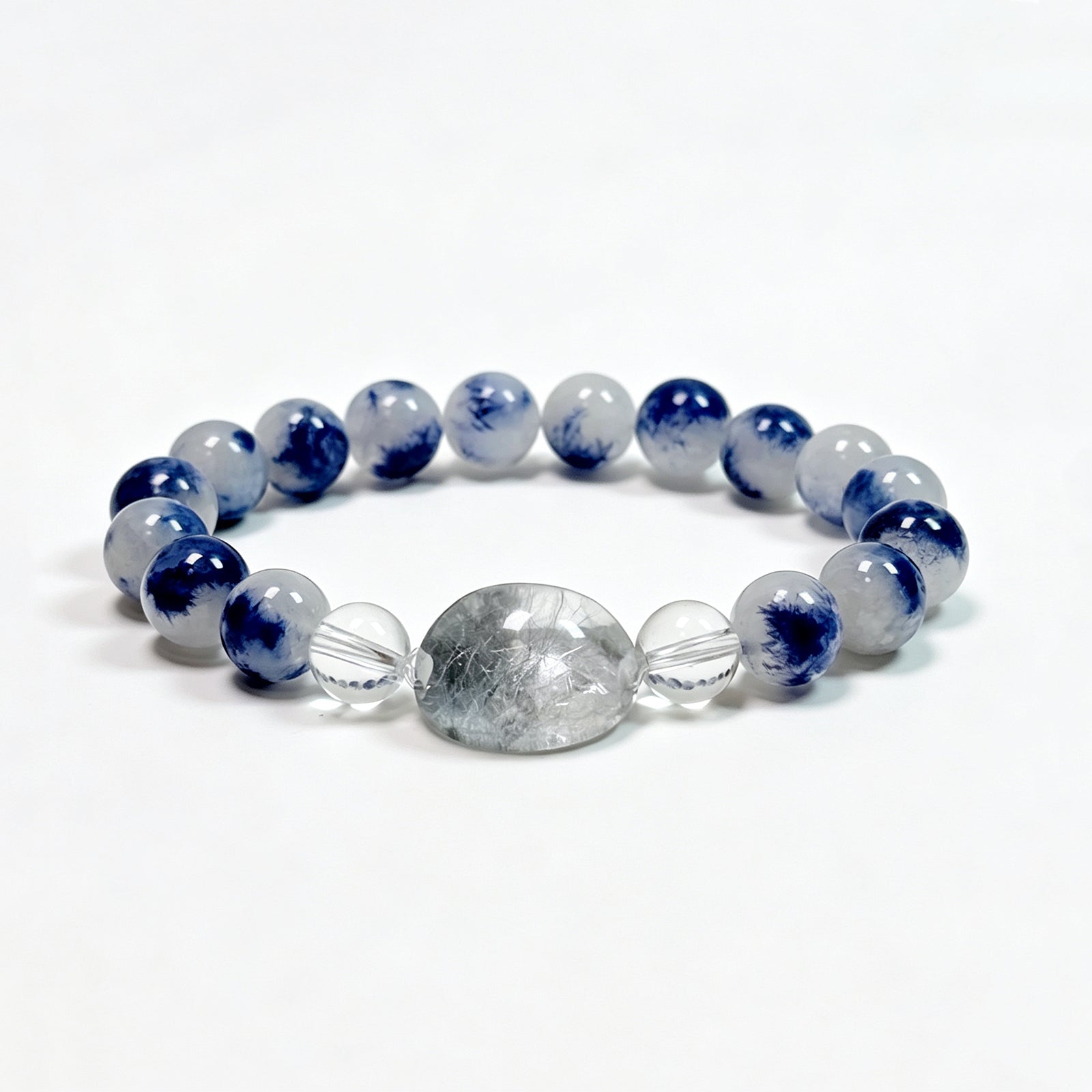 Natural Kyanite and Blue Rutilated Quartz Bracelet for Calm, Clarity and Focus