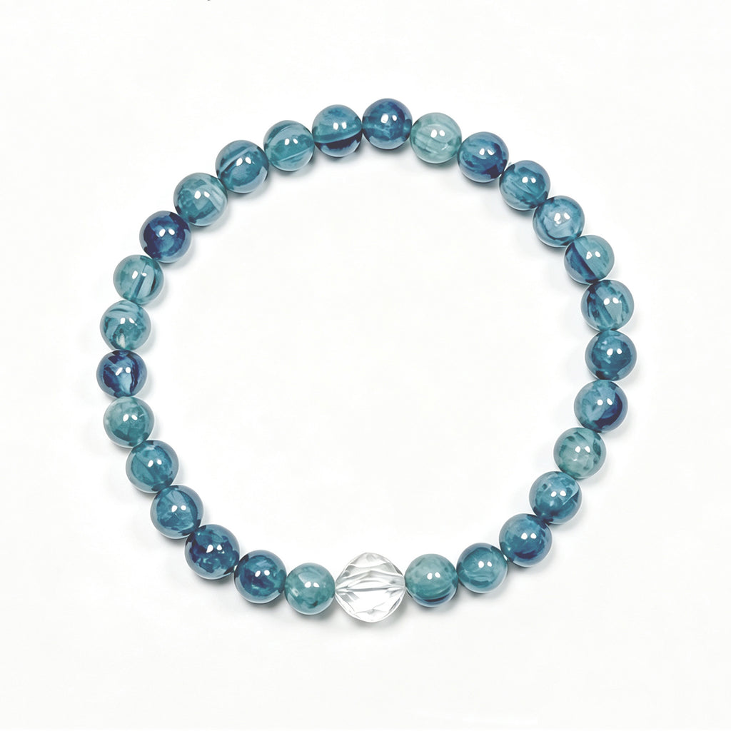 Top view of Monet Garden Kyanite bracelet showing full bead arrangement