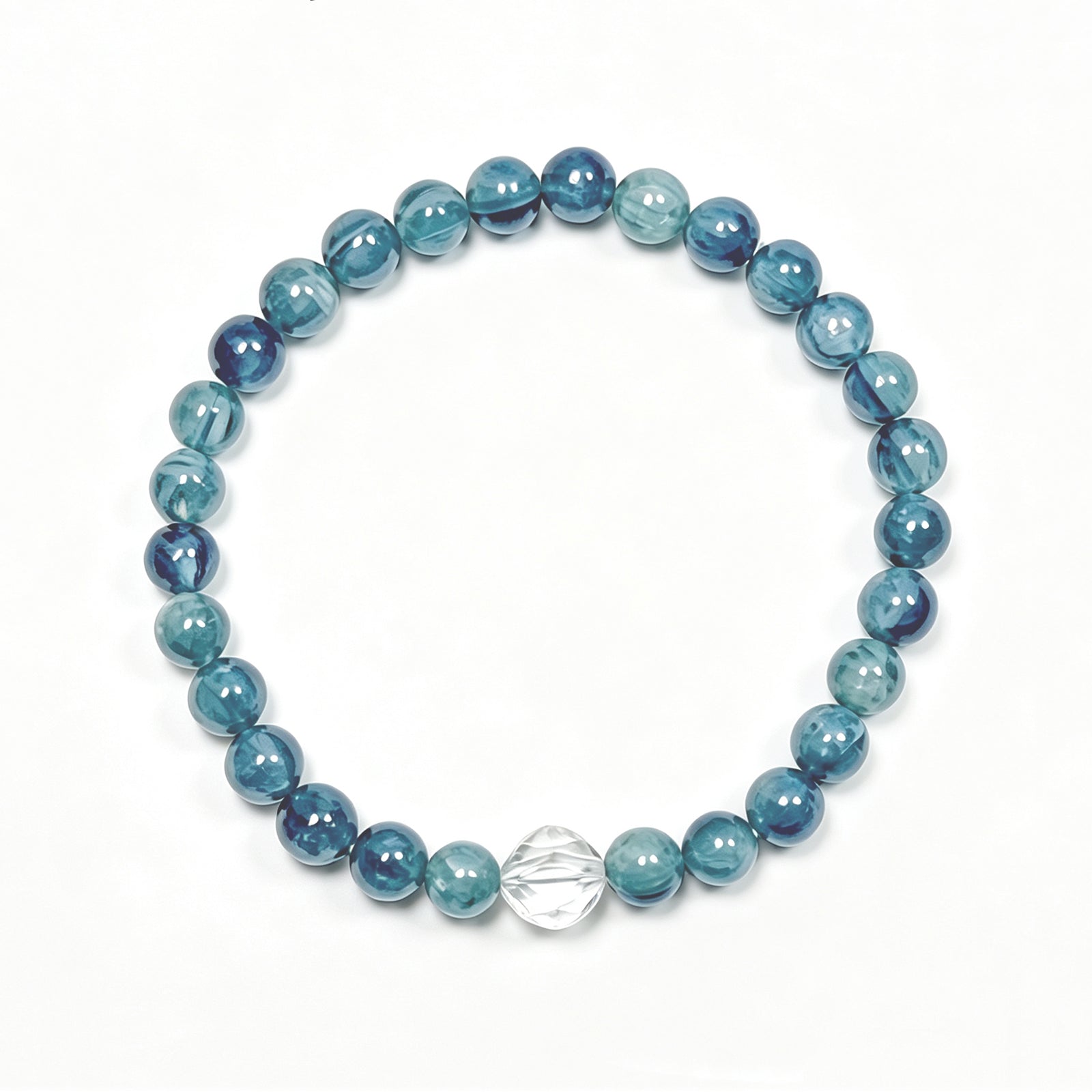 Top view of Monet Garden Kyanite bracelet showing full bead arrangement