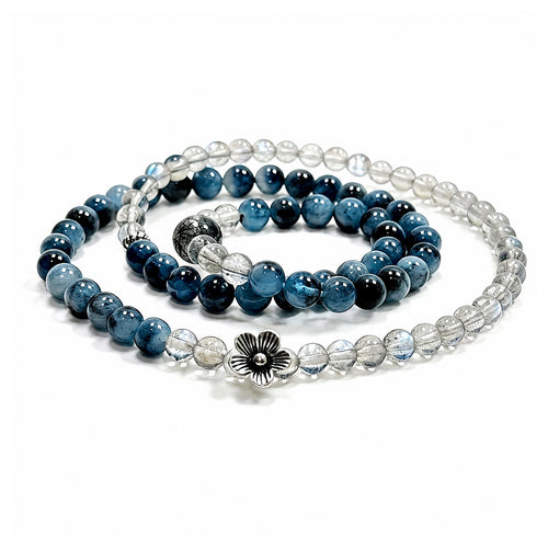 Labradorite and aquamarine wrap bracelet on clean white background for calm communication and emotional balance