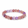 Side view of Pale Strawberry Quartz and Amethyst bracelet with 925 Sterling Silver
