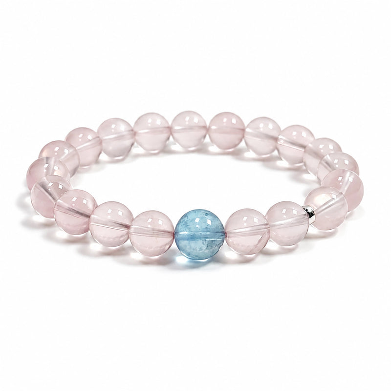 Pulsera de Cuarzo Rosa Estrellado y Aguamarina | Amor y Comunicación Honesta