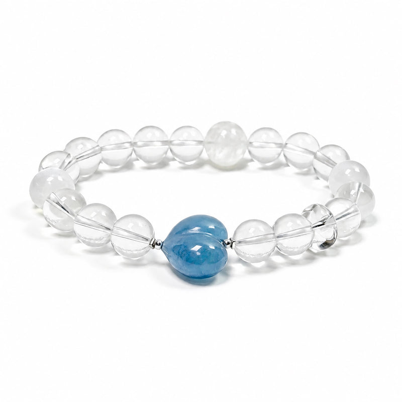 Snow Strawberry Quartz, Moonstone & Aquamarine Bracelet  |  Emotional Calm, Gentle Connection &Soft Healing