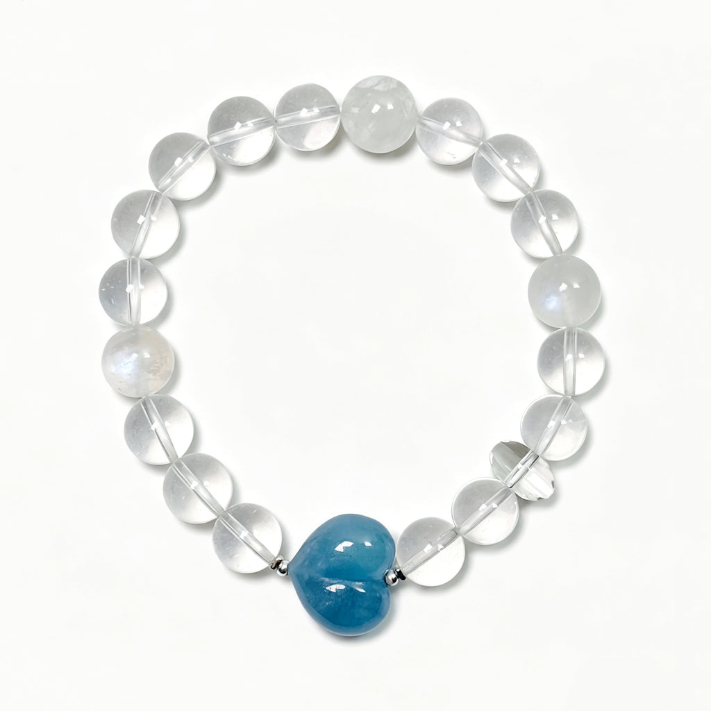 Top view of Snow Strawberry Quartz bracelet showing full bead arrangement