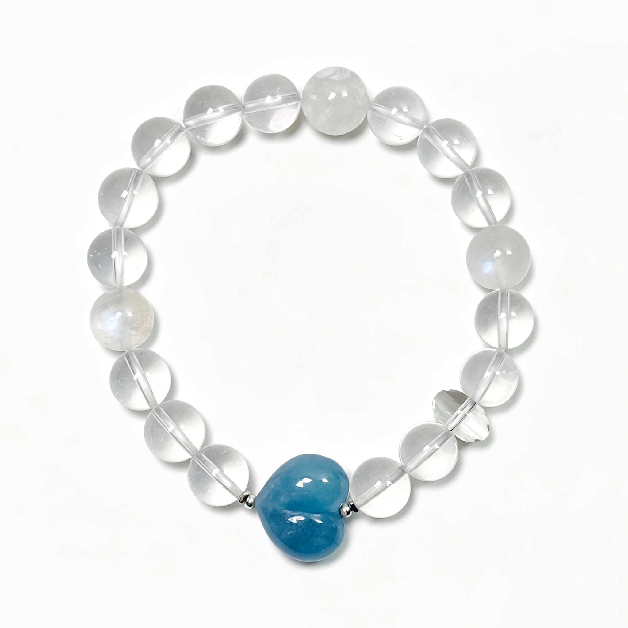 Top view of Snow Strawberry Quartz bracelet showing full bead arrangement