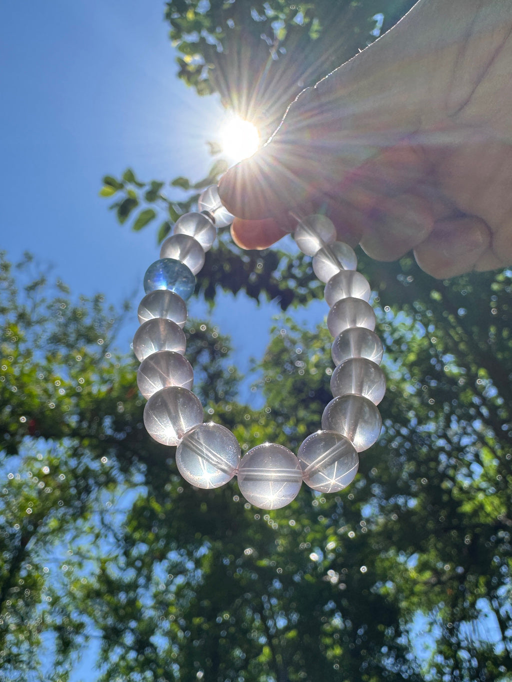 Star Rose Quartz Bracelet in Sunlight, Natural Pink Crystal Bracelet for Love, Emotional Healing and Heart Chakra Support