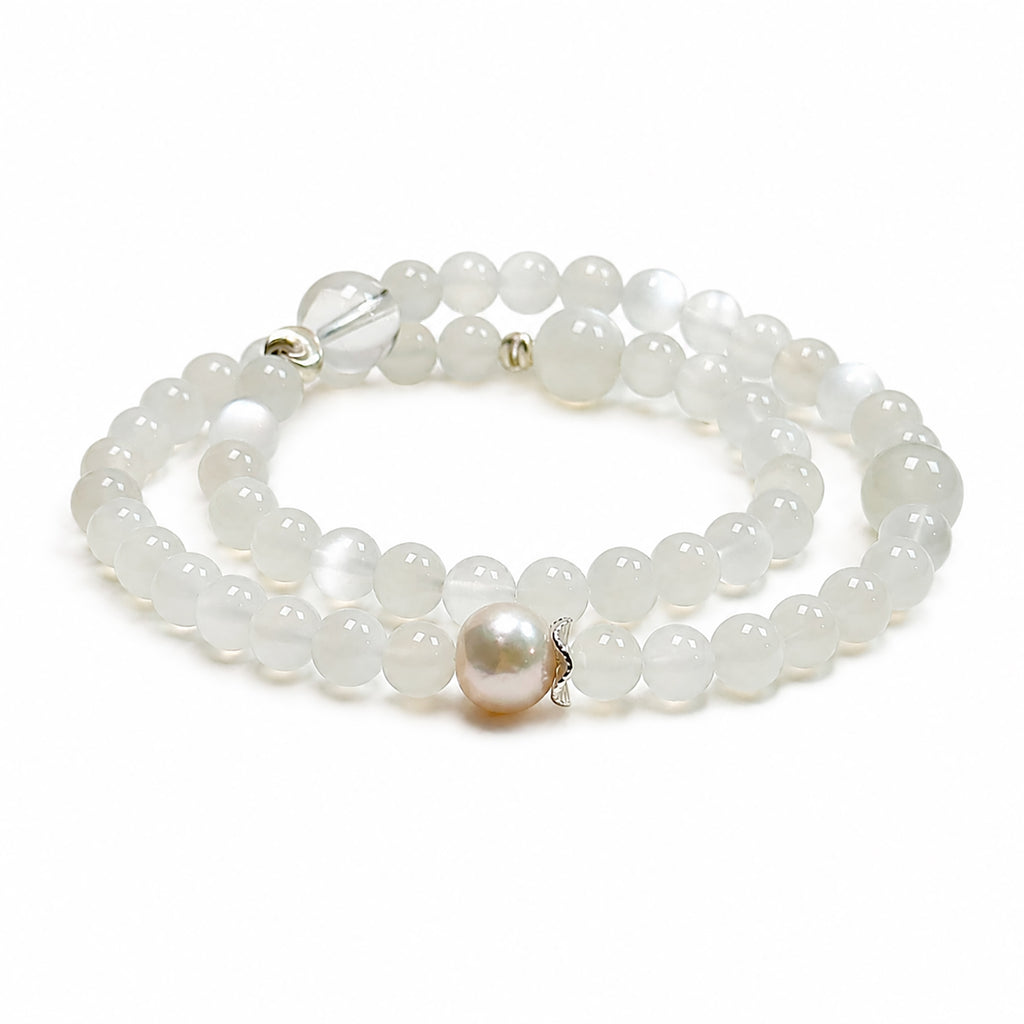 White Moonstone double wrap bracelet on clean white background
