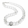 White quartz clarity necklace with wisdom eye silver accent and 925 silver clasp on white background